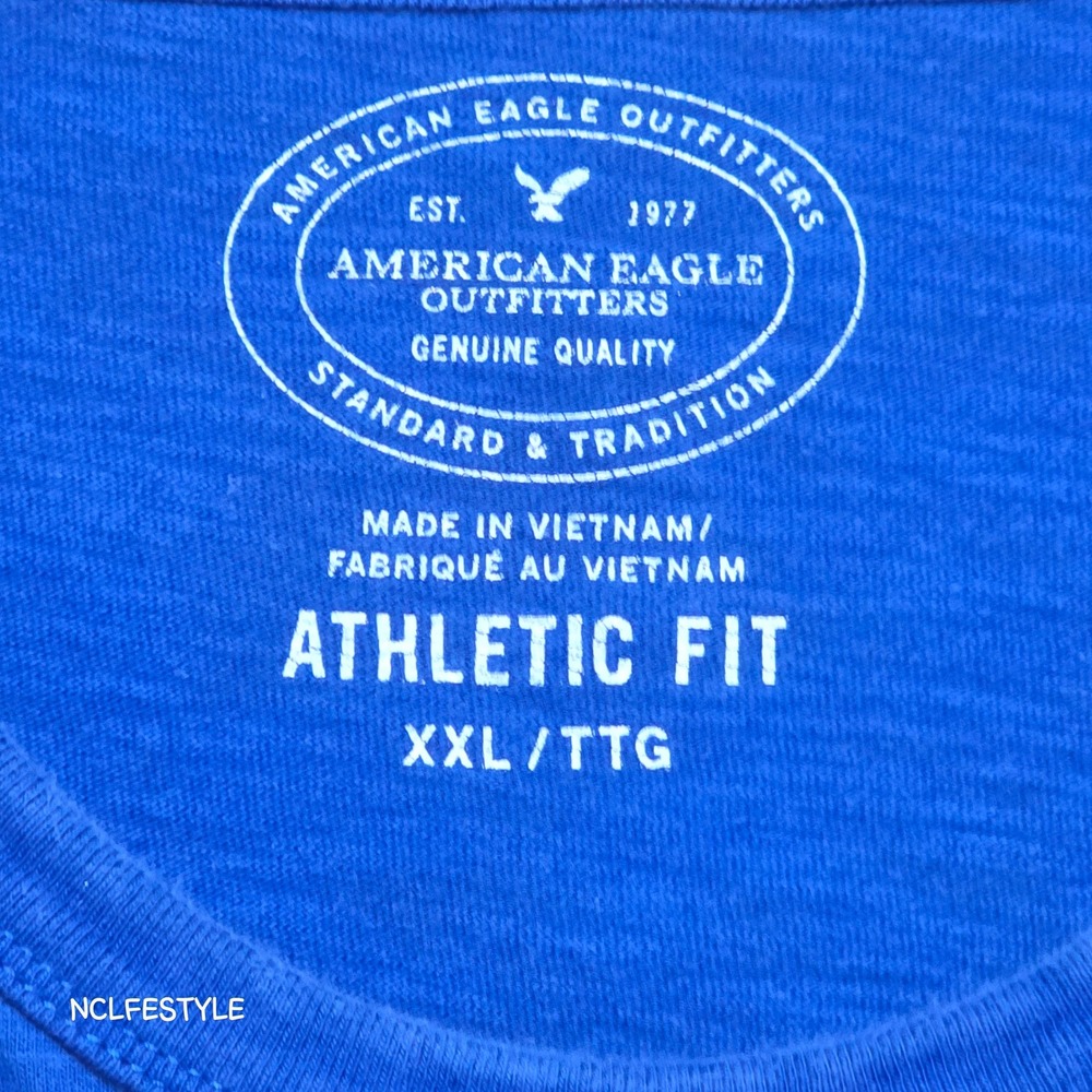 American Eagle Mens XXL Long Sleeve Graphic T-Shirt Blue Athletic Fit AEO 2964 - Picture 4 of 6